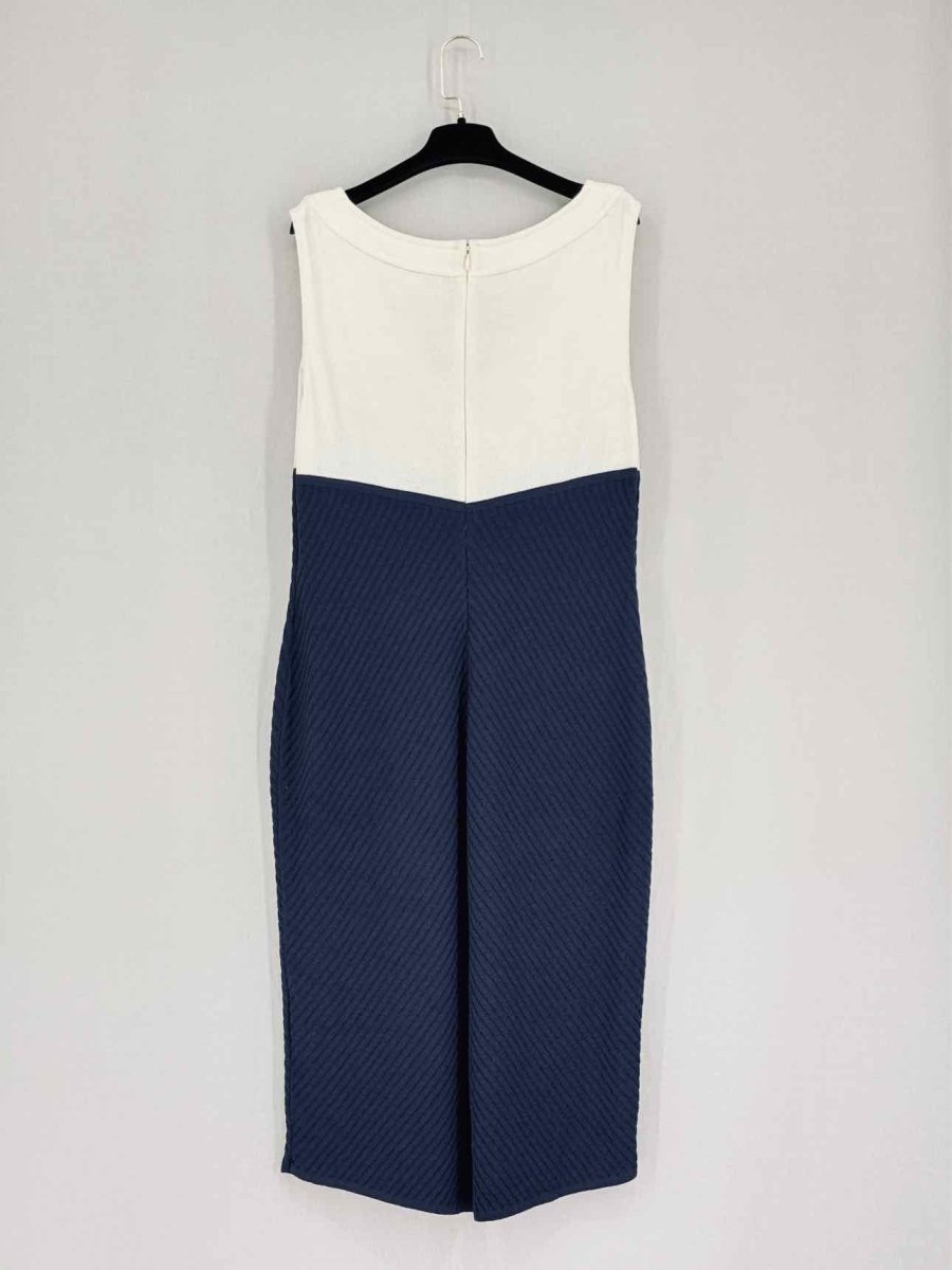 Pre-loved ST. JOHN Cream & Navy Blue Size US 16 Knee Length Dress at Reems Closet