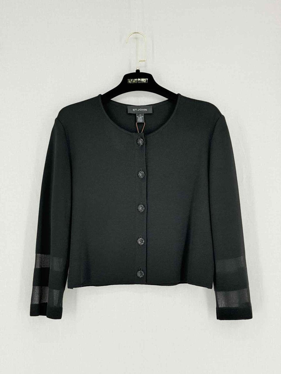 Pre - loved ST. JOHN Cropped Black Size Medium Cardigan at Reems Closet