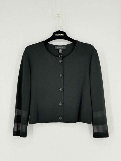 Pre - loved ST. JOHN Cropped Black Size Medium Cardigan at Reems Closet