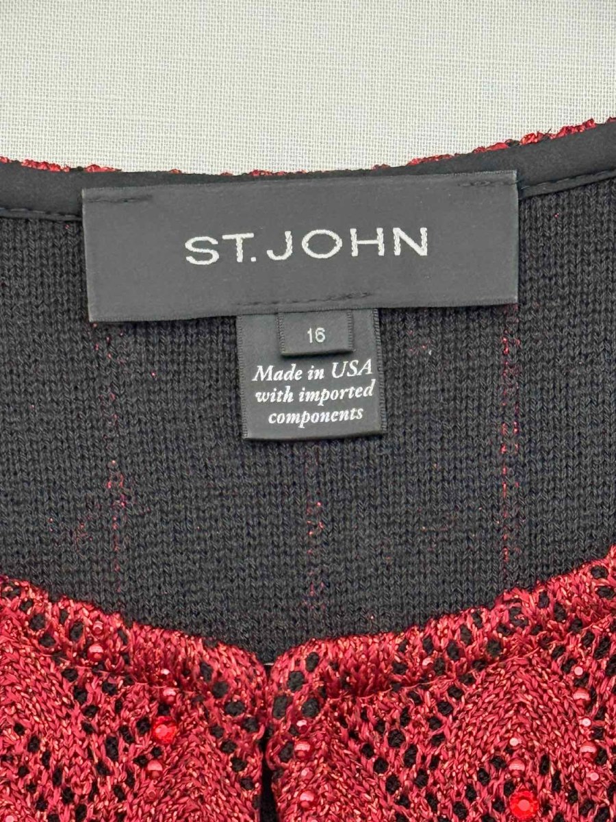 Pre - loved ST. JOHN Red & Burgundy Size US 16 Cardigan at Reems Closet