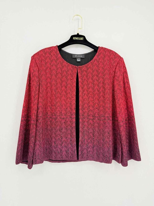 Pre - loved ST. JOHN Red & Burgundy Size US 16 Cardigan at Reems Closet