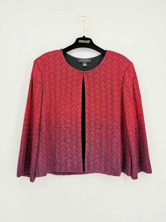 Pre - loved ST. JOHN Red & Burgundy Size US 16 Cardigan at Reems Closet