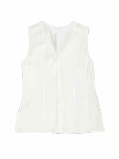 Pre - loved ST. JOHN Ruffle Trim White Sleeveless Top at Reems Closet