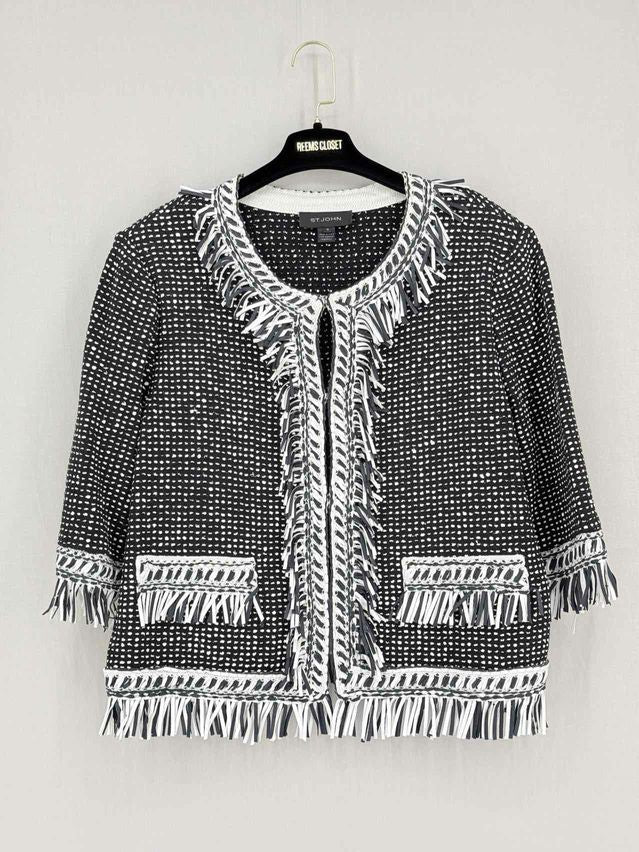 Pre-loved ST. JOHN Speckled Nita Black & White Size US 16 Jacket at Reems Closet
