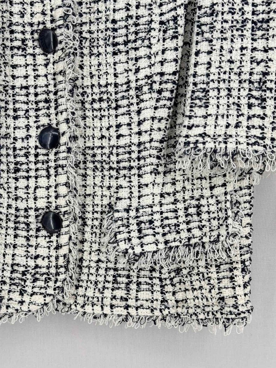 Pre-loved ST. JOHN Tweed Fringe White & Black Size US 14 Jacket at Reems Closet