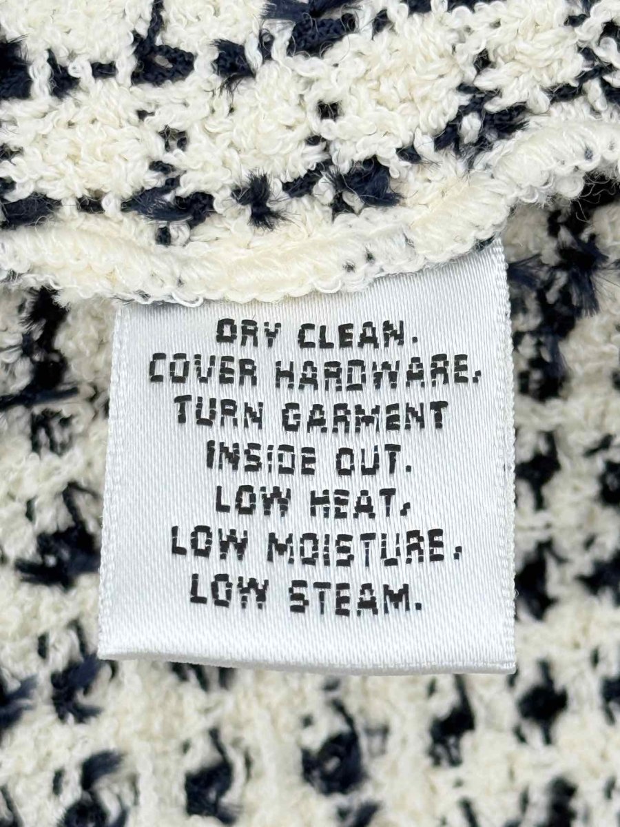 Pre-loved ST. JOHN Tweed Fringe White & Black Size US 14 Jacket at Reems Closet