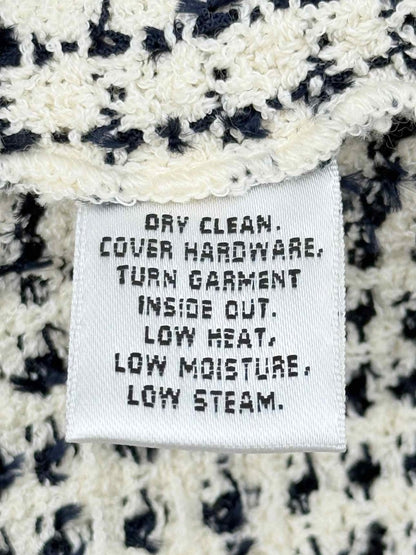 Pre-loved ST. JOHN Tweed Fringe White & Black Size US 14 Jacket at Reems Closet