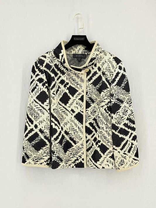 Pre-loved ST. JOHN White & Black Jacquard Size US 16 Jacket at Reems Closet