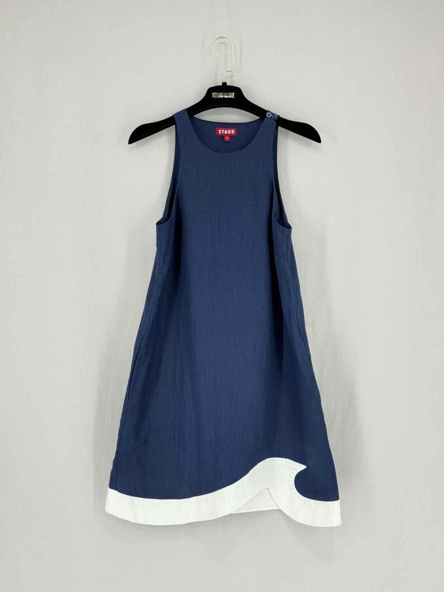 Pre - loved STAUD Allori Navy & White Size XSmall Short Dress at Reems Closet