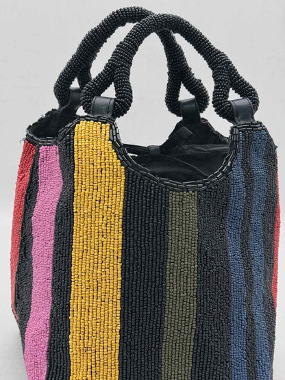 Pre-loved STAUD Cote Black Multicolor Mosaic Stripe Bucket Bag at Reems Closet