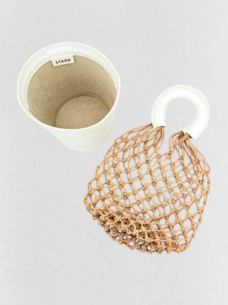 Pre - loved STAUD Moreau White & Brown Top Handle at Reems Closet