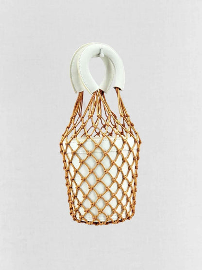 Pre - loved STAUD Moreau White & Brown Top Handle at Reems Closet