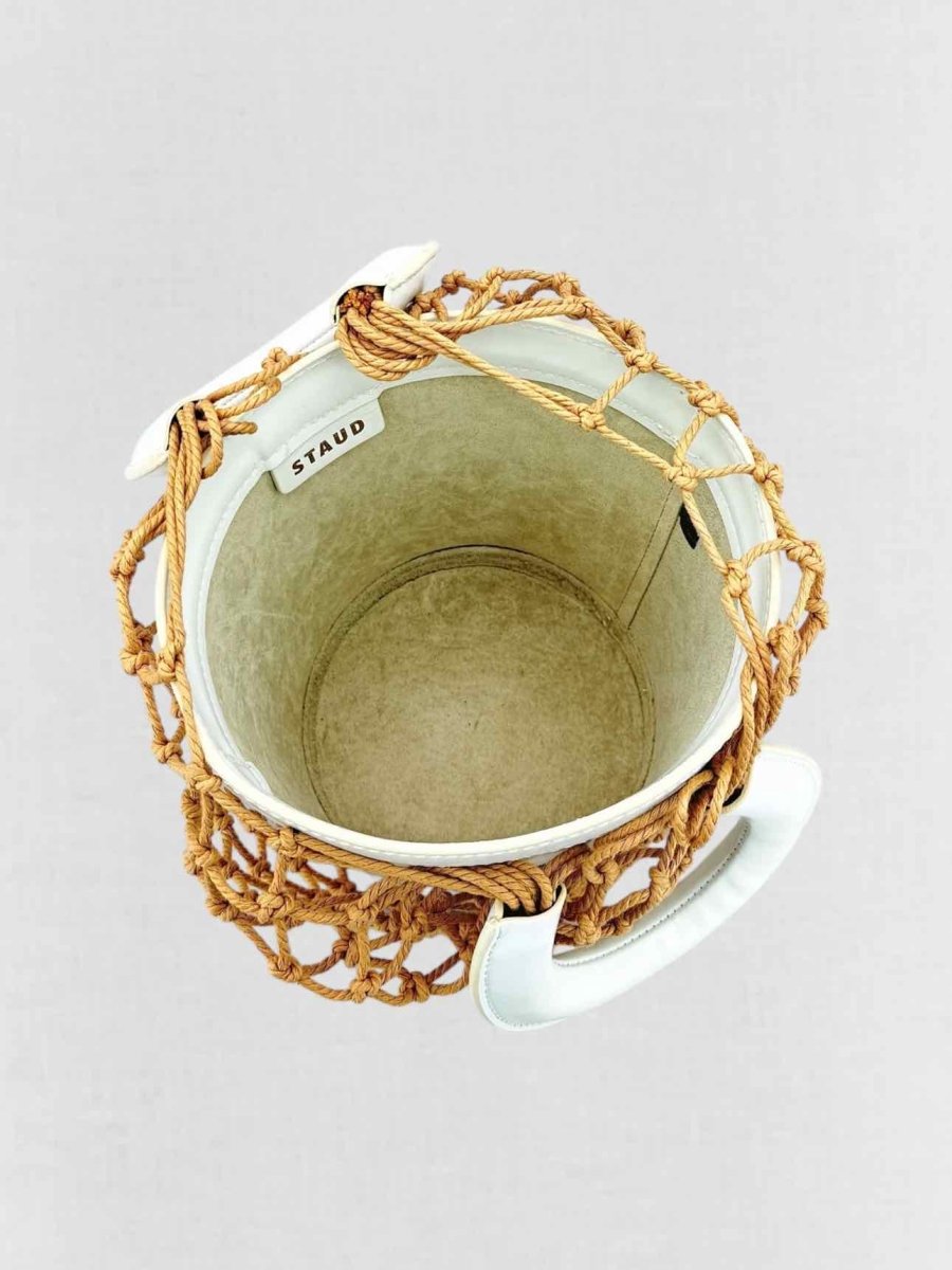 Pre - loved STAUD Moreau White & Brown Top Handle at Reems Closet