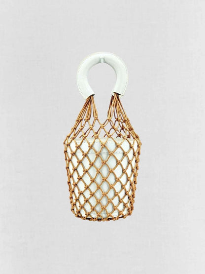 Pre - loved STAUD Moreau White & Brown Top Handle at Reems Closet