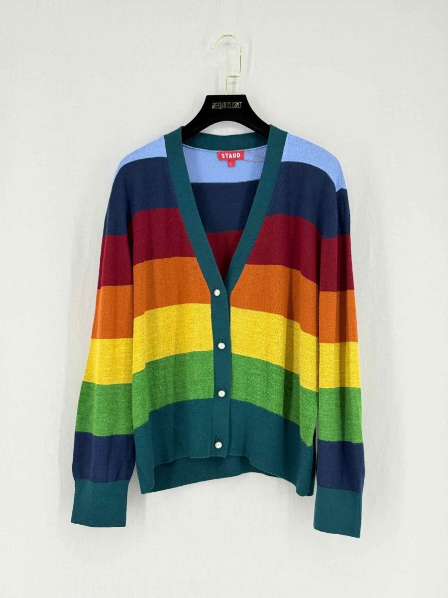 Pre - loved STAUD Multicolor Striped Size Large Cardigan at Reems Closet