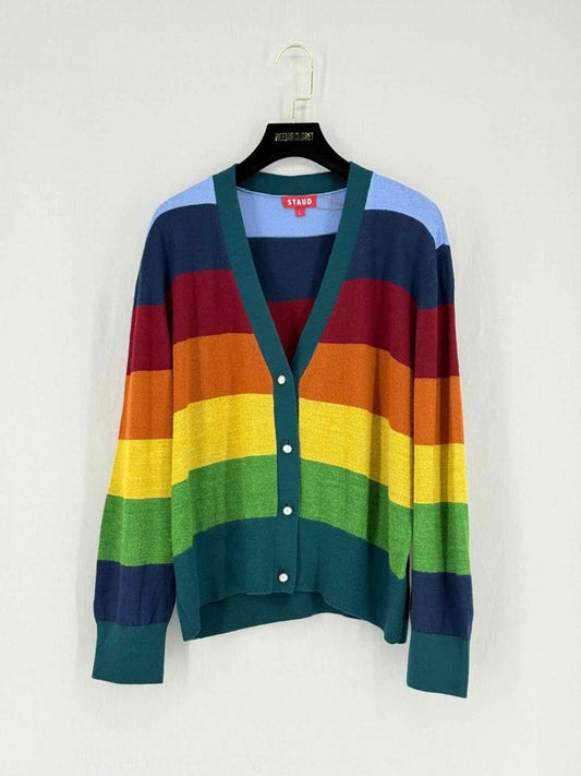 Pre - loved STAUD Multicolor Striped Size Large Cardigan at Reems Closet