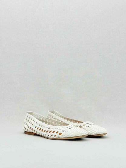 Pre - loved STAUD Nelll White Woven Size EU 38 Ballet Flats at Reems Closet