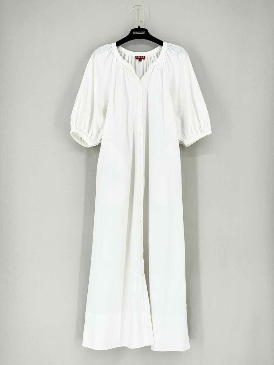 Pre - loved STAUD Vincent White Size Medium Midi Dress at Reems Closet