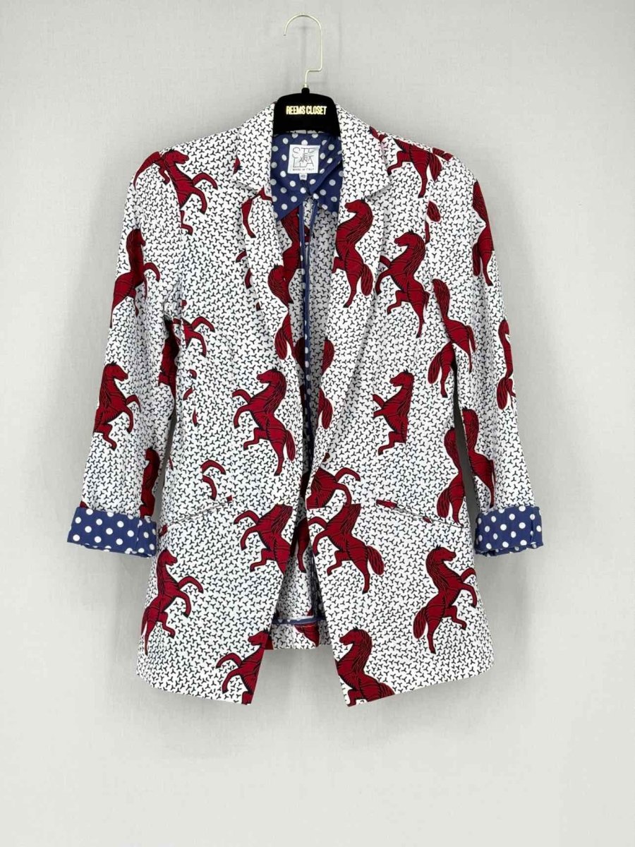 Pre - loved STELLA JEAN Open Front Horse Print Size US 4 Blazer at Reems Closet