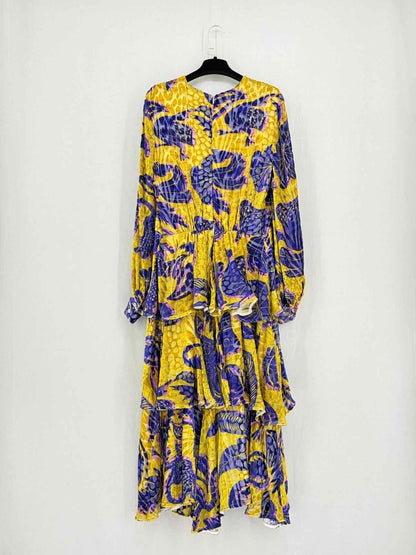 Pre - loved STELLA JEAN Yellow & Purple Size Medium Midi Dress at Reems Closet