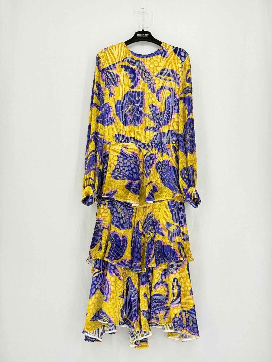 Pre - loved STELLA JEAN Yellow & Purple Size Medium Midi Dress at Reems Closet