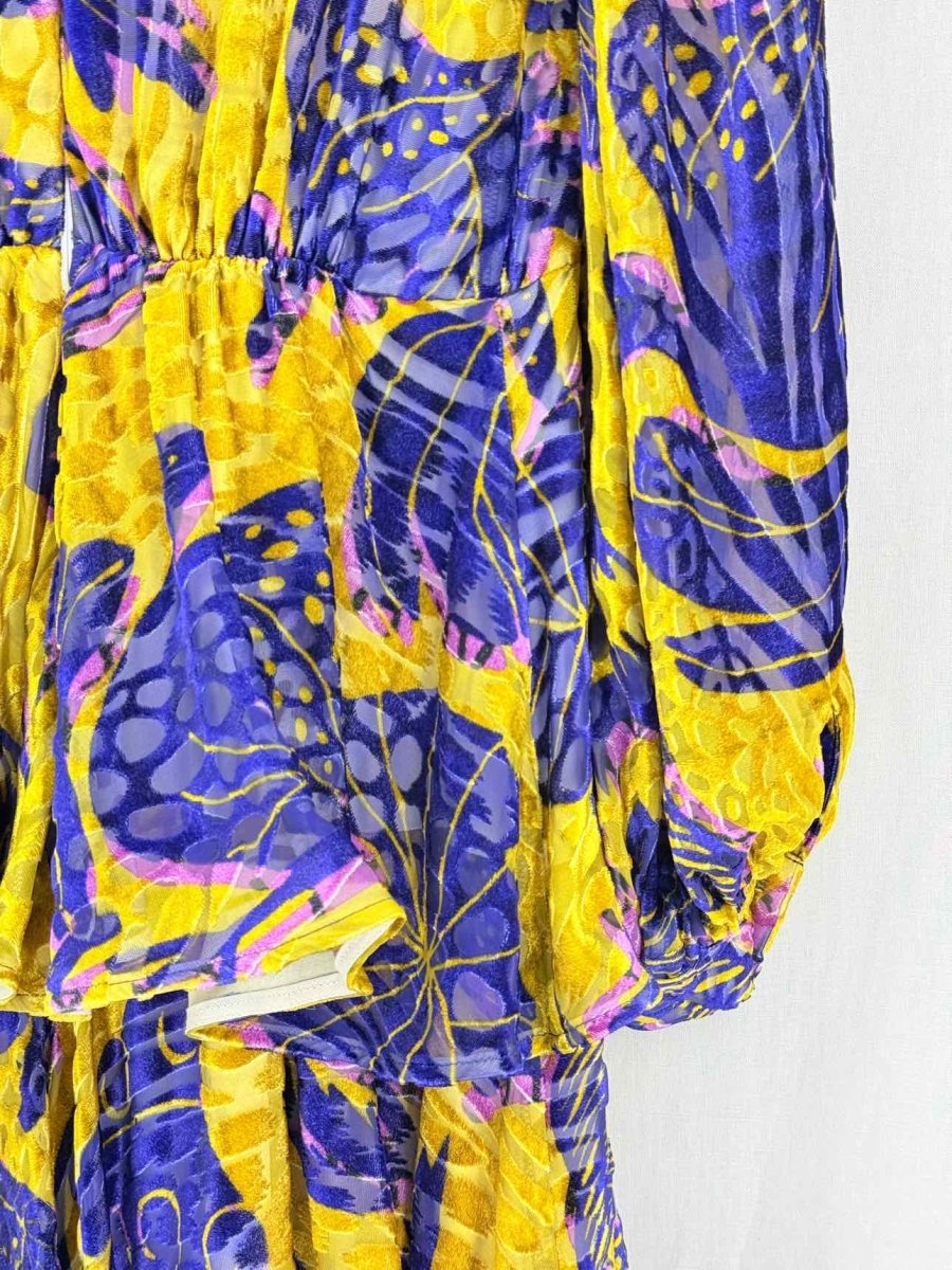 Pre - loved STELLA JEAN Yellow & Purple Size Medium Midi Dress at Reems Closet