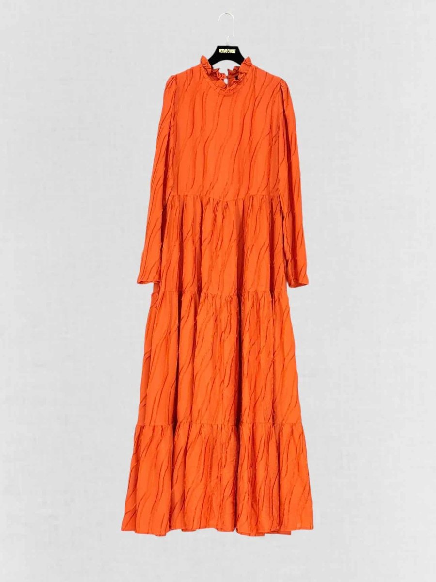 Pre - loved STINE GOYA Judy Orange Fringed Size Medium Long Dress at Reems Closet