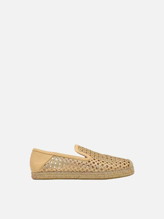 Pre - loved STUART WEITZMAN Espadrille Gold Perforated Flats at Reems Closet