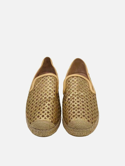 Pre-loved STUART WEITZMAN Espadrille Gold Perforated Flats from Reems Closet