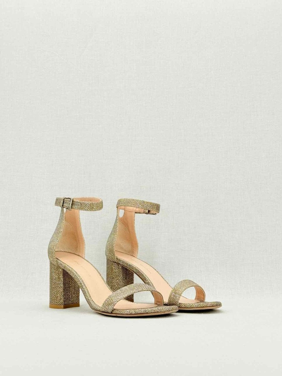 Pre - loved STUART WEITZMAN Gold Size EU 37.5 Heeled Sandals at Reems Closet