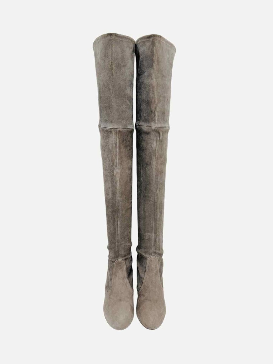 Pre - loved STUART WEITZMAN Highland Taupe Thigh High Boots at Reems Closet