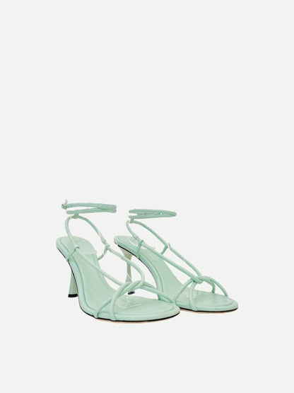 Pre - loved STUDIO AMELIA Vine Tubular Pastel Green Heeled Sandals at Reems Closet