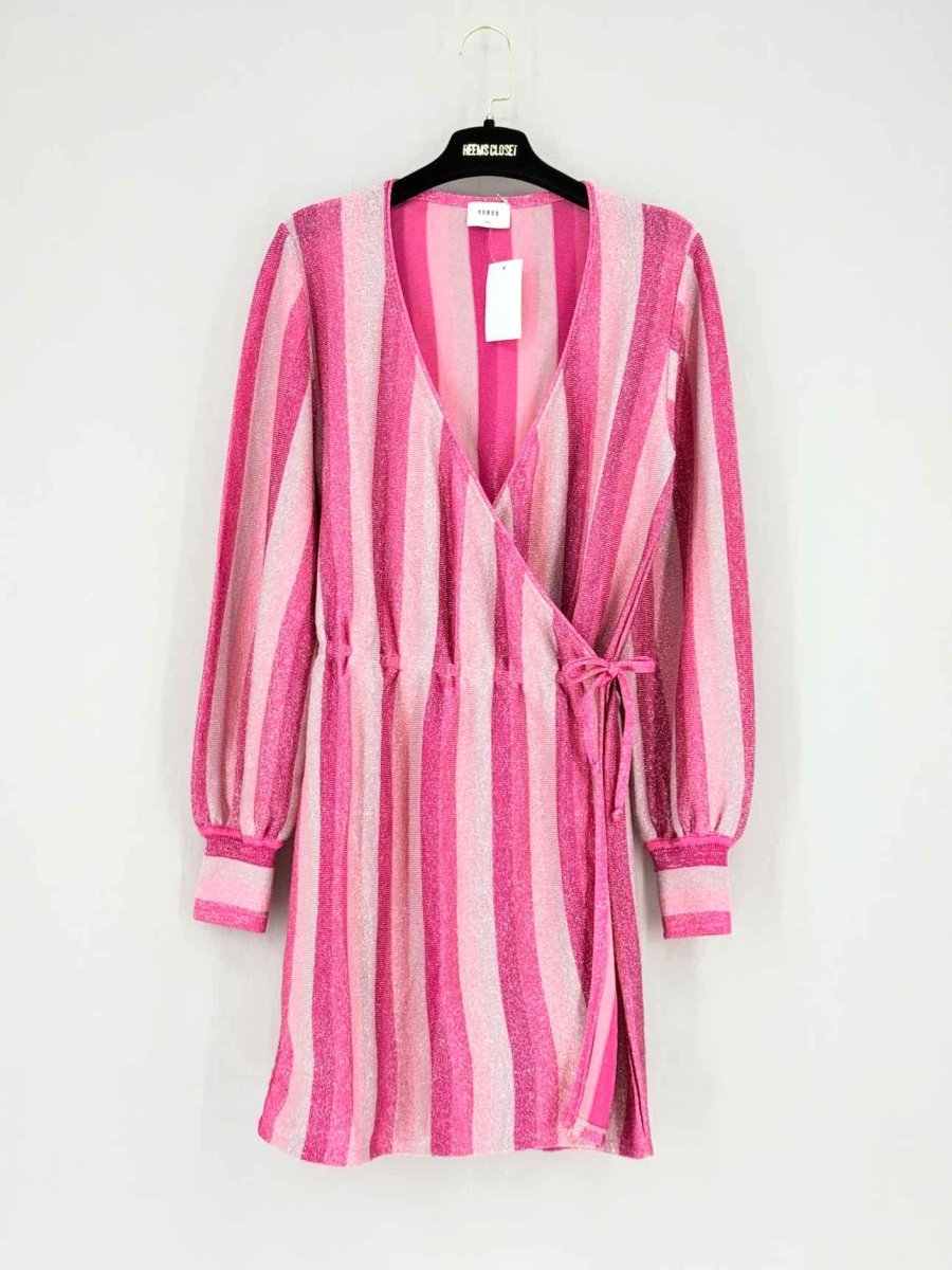 Pre - loved SUBO Beck Wrap Pink Striped Size Small Short Dress at Reems Closet
