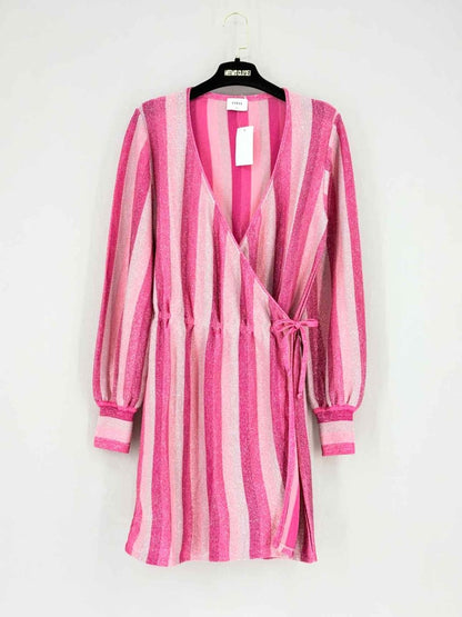 Pre - loved SUBO Beck Wrap Pink Striped Size Small Short Dress at Reems Closet