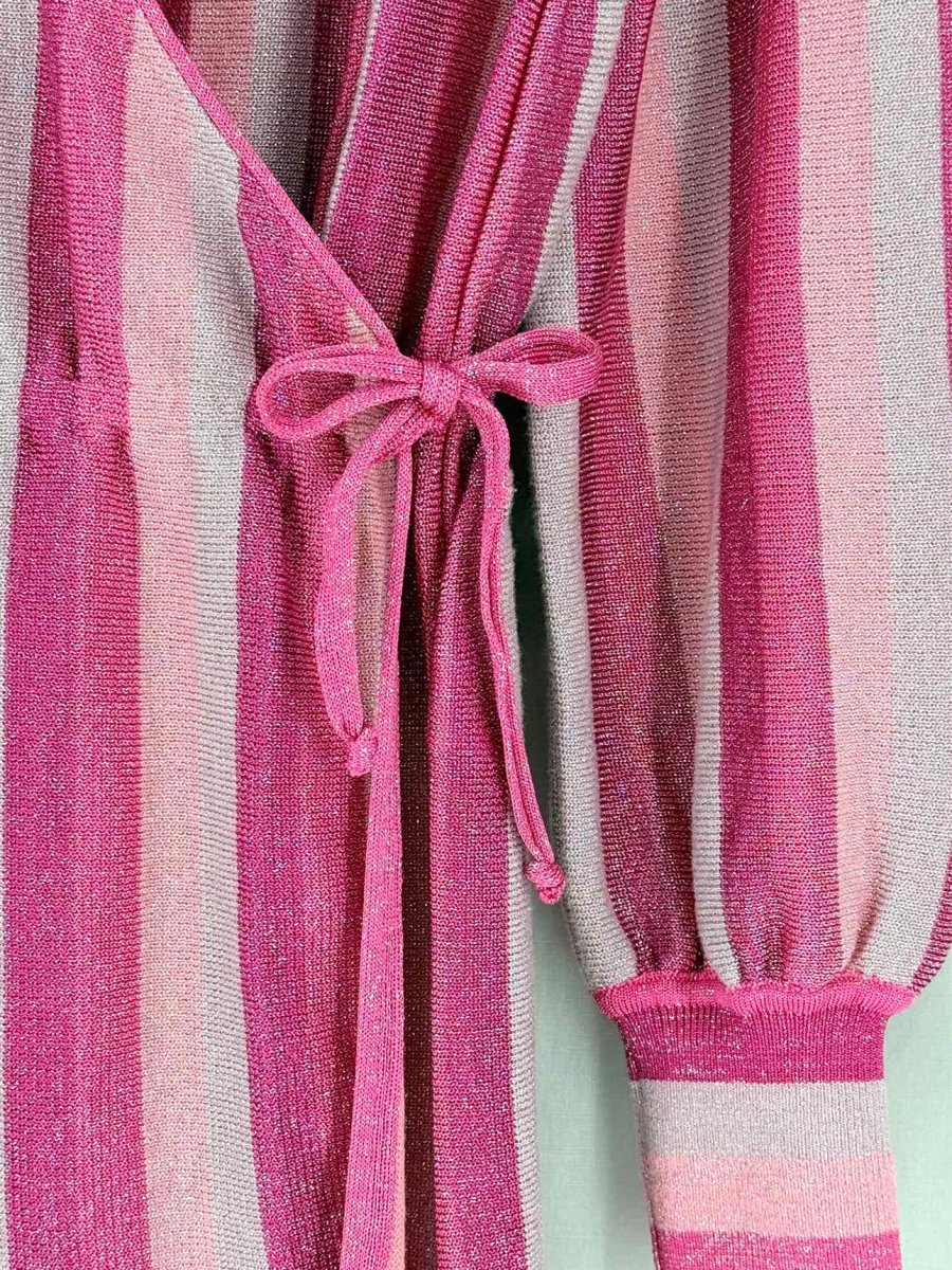 Pre - loved SUBO Beck Wrap Pink Striped Size Small Short Dress at Reems Closet