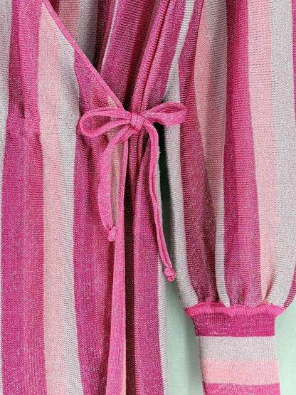 Pre - loved SUBO Beck Wrap Pink Striped Size Small Short Dress at Reems Closet