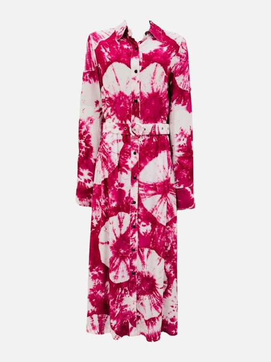 Pre - loved S/W/F Long Sleeve Magenta & White Tie - dye Midi Dress at Reems Closet