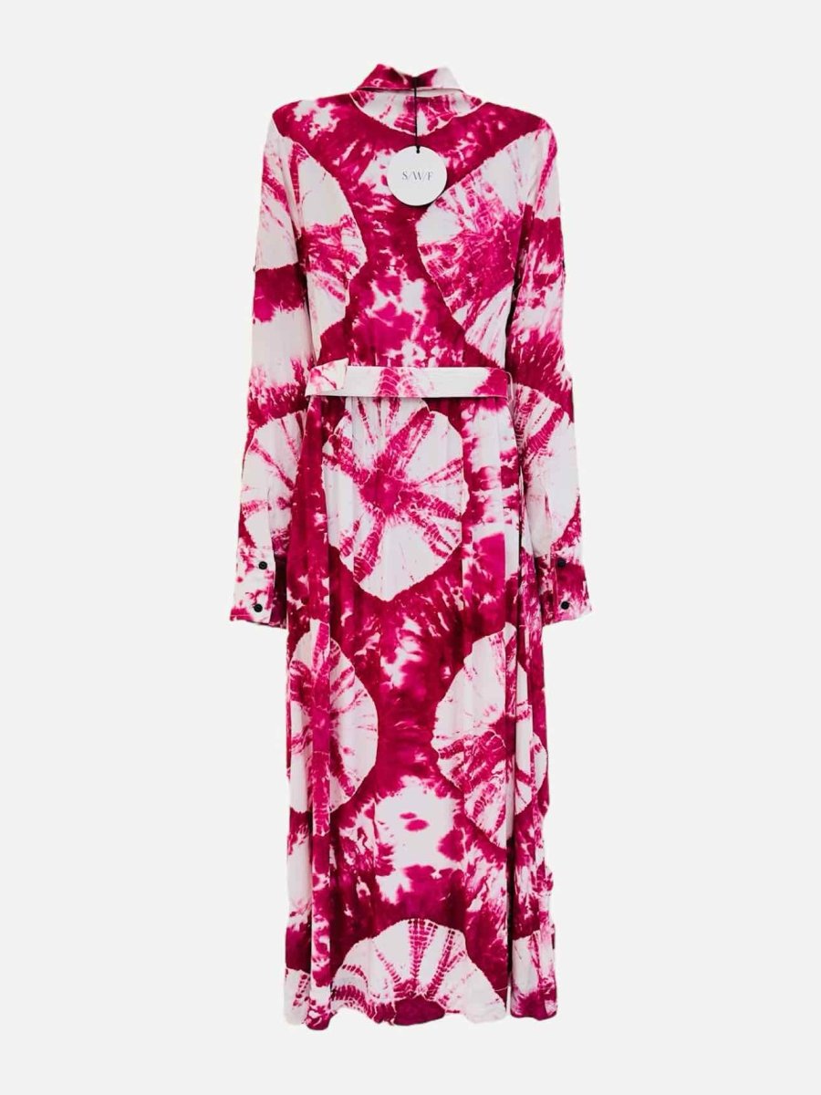 Pre - loved S/W/F Long Sleeve Magenta & White Tie - dye Midi Dress at Reems Closet