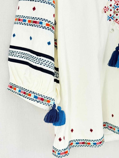 Pre - loved TALITHA Off - white Multicolor Size Small Blouse at Reems Closet