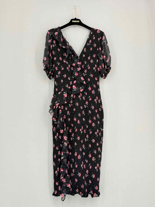 Pre-loved TALULAH Black w/ Red & White Size Medium Midi Dress at Reems Closet