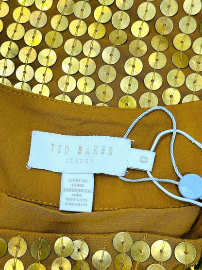 Pre - loved TED BAKER Gold Size US 0 Midi Skirt at Reems Closet