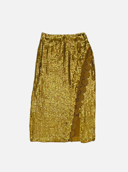 Pre - loved TED BAKER Gold Size US 0 Midi Skirt at Reems Closet