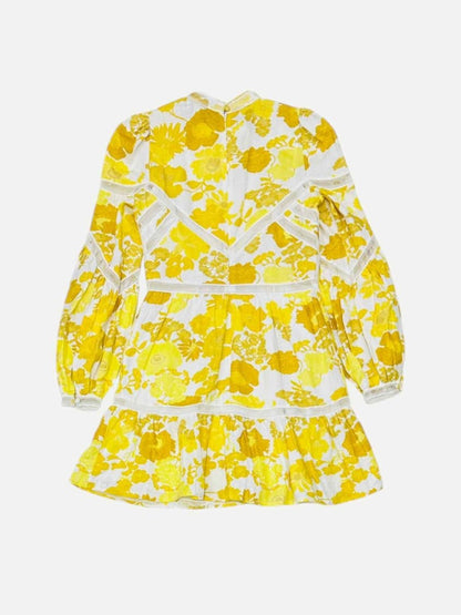 Pre - loved TED BAKER Mini White & Yellow Printed Mini Dress at Reems Closet