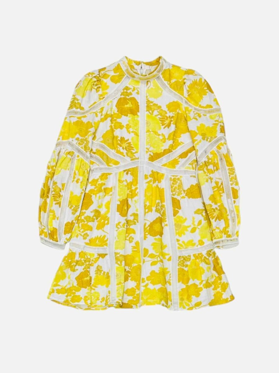 Pre - loved TED BAKER Mini White & Yellow Printed Mini Dress at Reems Closet