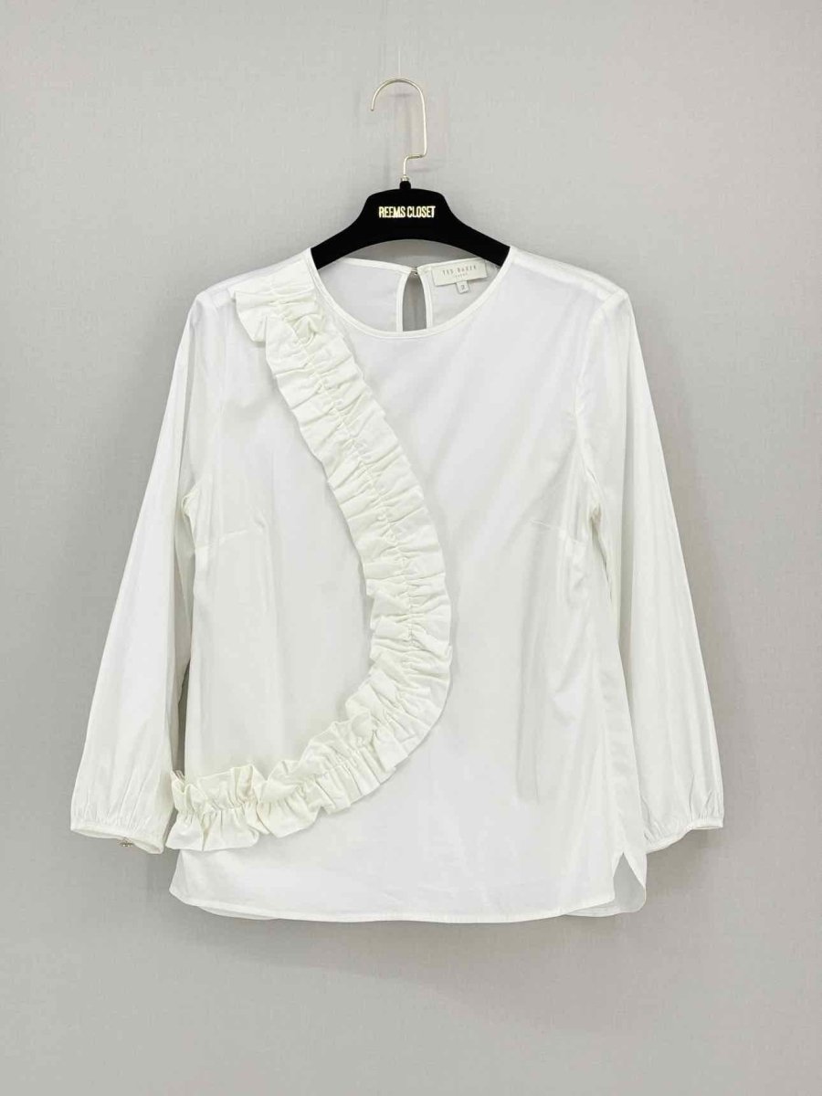 Pre - loved TED BAKER Off - white Ruched Size Small Top at Reems Closet