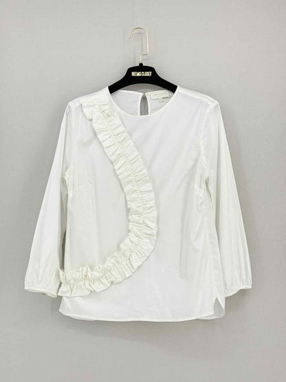 Pre - loved TED BAKER Off - white Ruched Size Small Top at Reems Closet