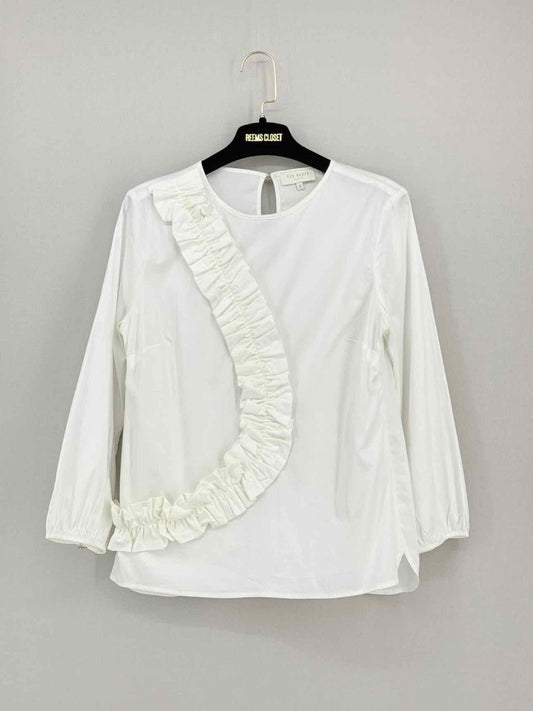 Pre - loved TED BAKER Off - white Ruched Size Small Top at Reems Closet
