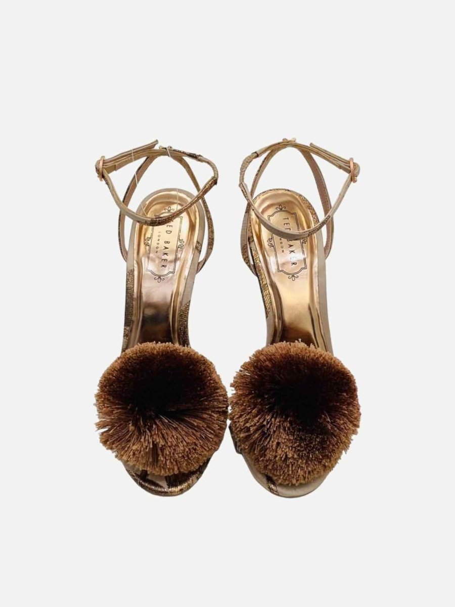 Pre - loved TED BAKER Pompom Metallic Bronze Heeled Sandals 38 at Reems Closet