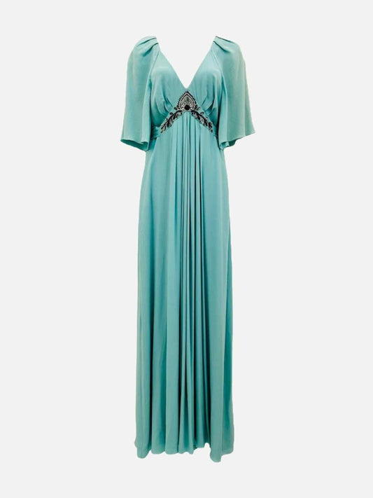 Pre - loved TEMPERLEY Light Green Embellished Long Dress at Reems Closet