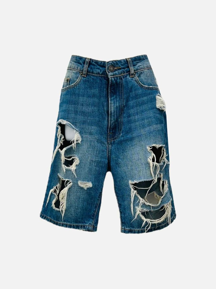 Pre - loved THE KOOPLES Denim Blue Ripped Shorts at Reems Closet